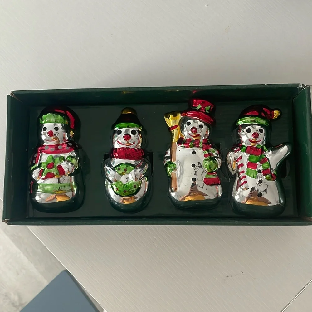 Vintage Snowman Napkin Rings Silver Jacobsons Set of 4 Christmas Holiday